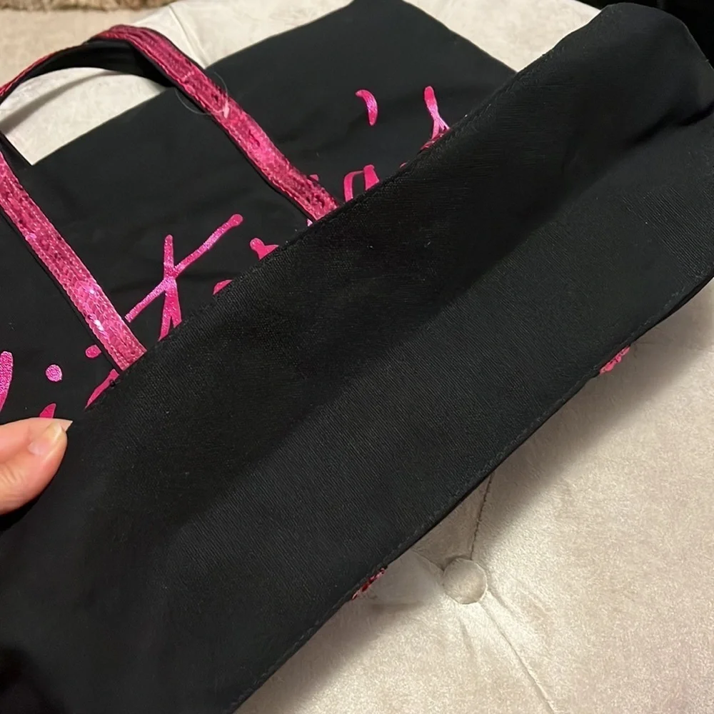 Victoria’s Secret black canvas and pink, sequin, tote bag, fully lined, new